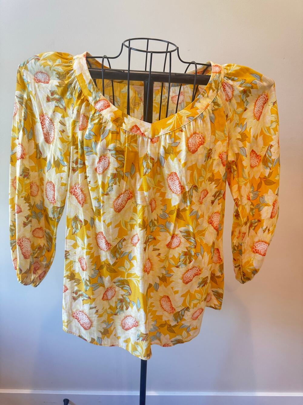 LC Lauren Conrad Yellow Floral Puff Sleeve Blouse XS